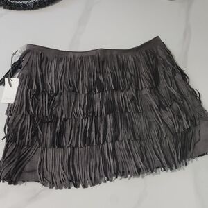 Fringed Suede Mini Skirt - Charcoal Gray